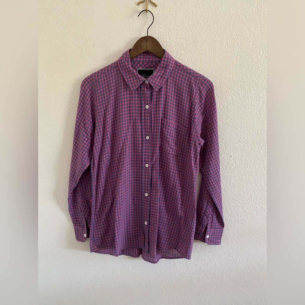 Rails Womens Size M Check Shirt Button Front Pink Blue Long Sleeve Cotton